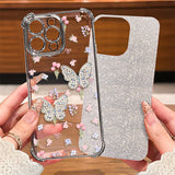 Fangcase 3D Butterfly Floral Phone Case with Removable Glitter Insert – Electroplated Frame Shockproof Full-Cover Case