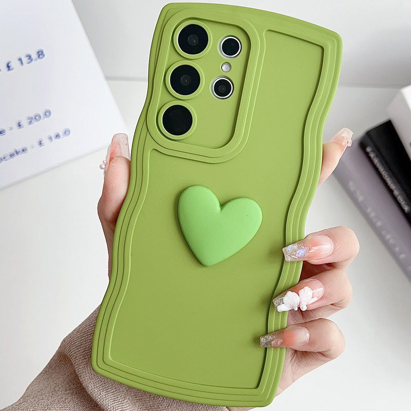 3D Heart Wavy Edge Phone Case for Samsung Galaxy Series – Cute Full-Cover Protective Case for Women