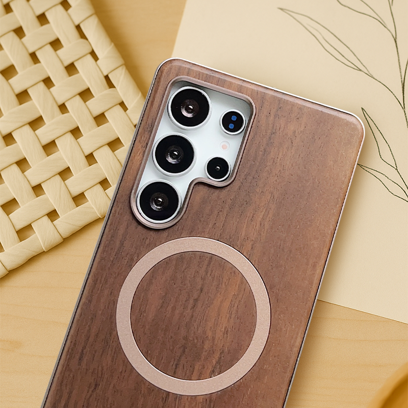Eco Walnut Wood Samsung Case with MagSafe Ring & Metal Frame