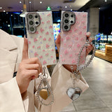 Cute Floral Phone Case with Pearl Gloss Back & Camera Stand – Full-Cover Protection