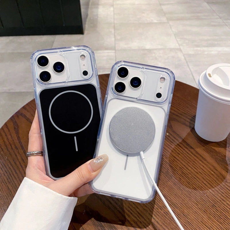 FANGCASE black and white magnetic clear cases for iPhone 17 Pro Max, compatible with MagSafe wireless charging.