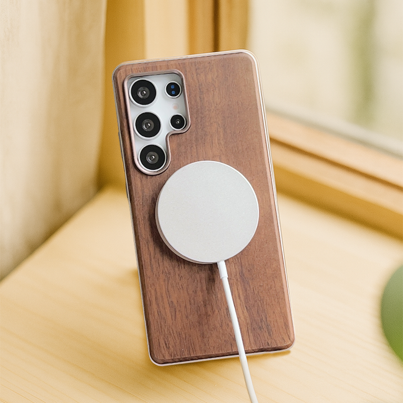 Eco Walnut Wood Samsung Case with MagSafe Ring & Metal Frame