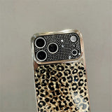 Leopard Print Crystal Phone Case – Electroplated Edge Full-Cover Protective Case for Women
