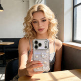 Butterfly Pearl Sparkle Phone Case – Gift-Ready iPhone Case with Strap）