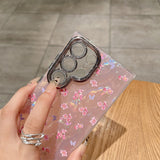 Cute Floral Phone Case with Pearl Gloss Back & Camera Stand – Full-Cover Protection
