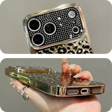 Leopard Print Crystal Phone Case – Electroplated Edge Full-Cover Protective Case for Women
