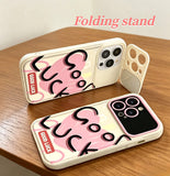iPhone Case with Wrist Strap, Mirror & Foldable Stand, Shockproof Full Coverage