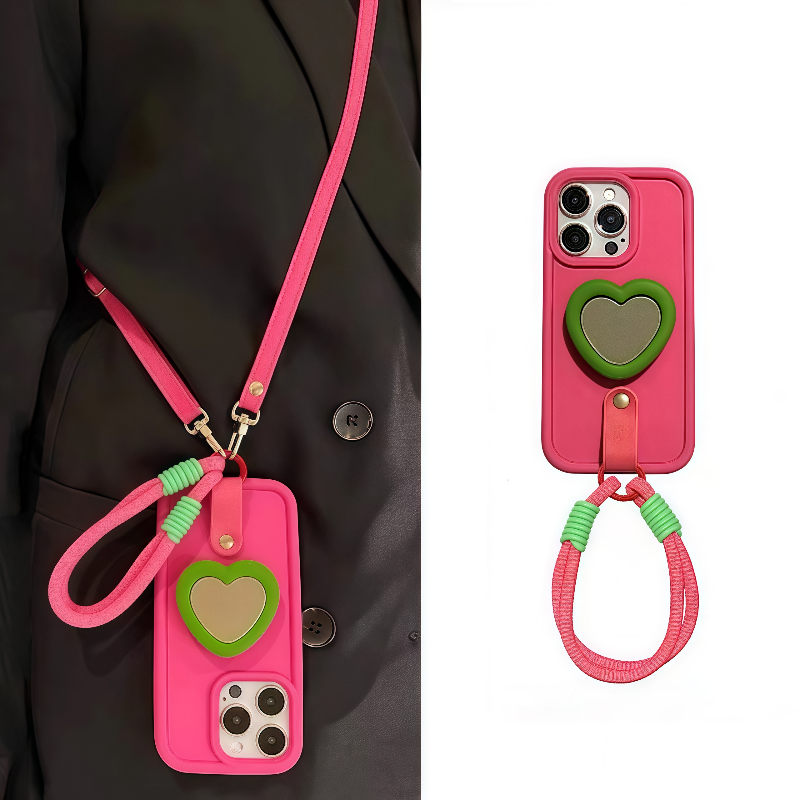 Heart Mirror Crossbody iPhone Case – Cute Silicone Phone Cover