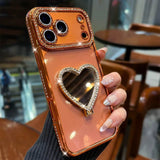 Crystal Heart Mirror Stand iPhone Case – Glam Style & Full Protection