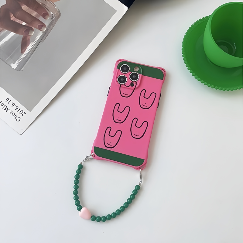 Cute Pastel Pink Unique Pattern Phone Case – Chain Crossbody Strap