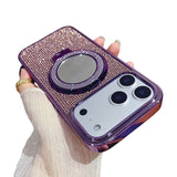 Sparkly Rhinestone Phone Case with Built-In Mirror & Magnetic Stand – Full Protection for iPhone