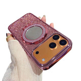 Sparkly Rhinestone Phone Case with Built-In Mirror & Magnetic Stand – Full Protection for iPhone