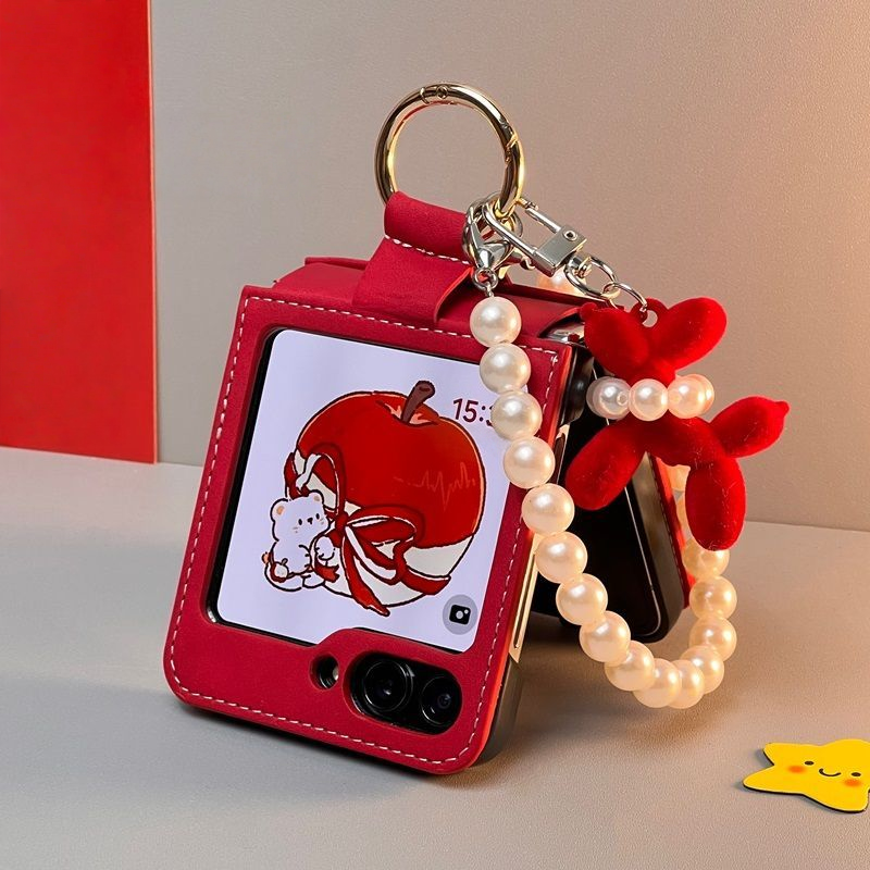 Ruby Red Z Flip Faux Leather Case with Pearl Strap