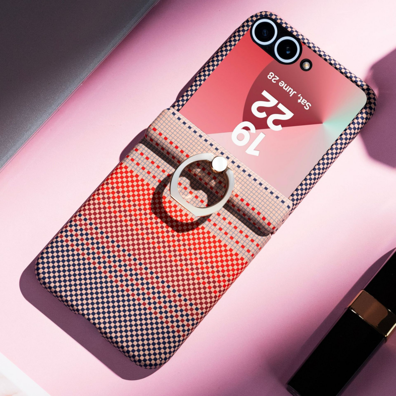 Galaxy Z Flip Carbon Fiber Pattern Case – Ring Holder & Full Protection