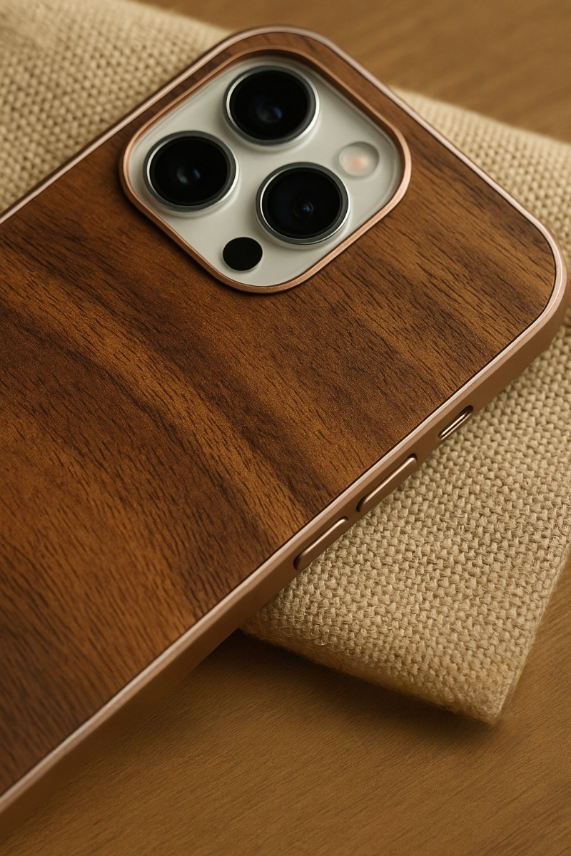 Eco Walnut Wood  iPhone Case with MagSafe Ring & Metal Frame
