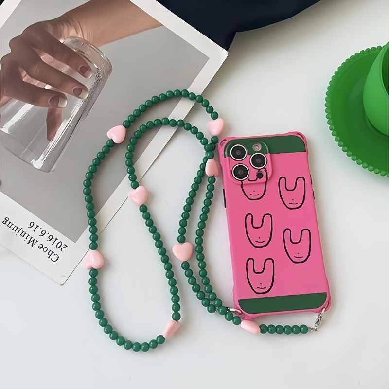 Cute Pastel Pink Unique Pattern Phone Case – Chain Crossbody Strap