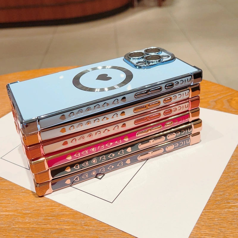 Magnetic Heart iPhone Case with Square Electroplated Edge