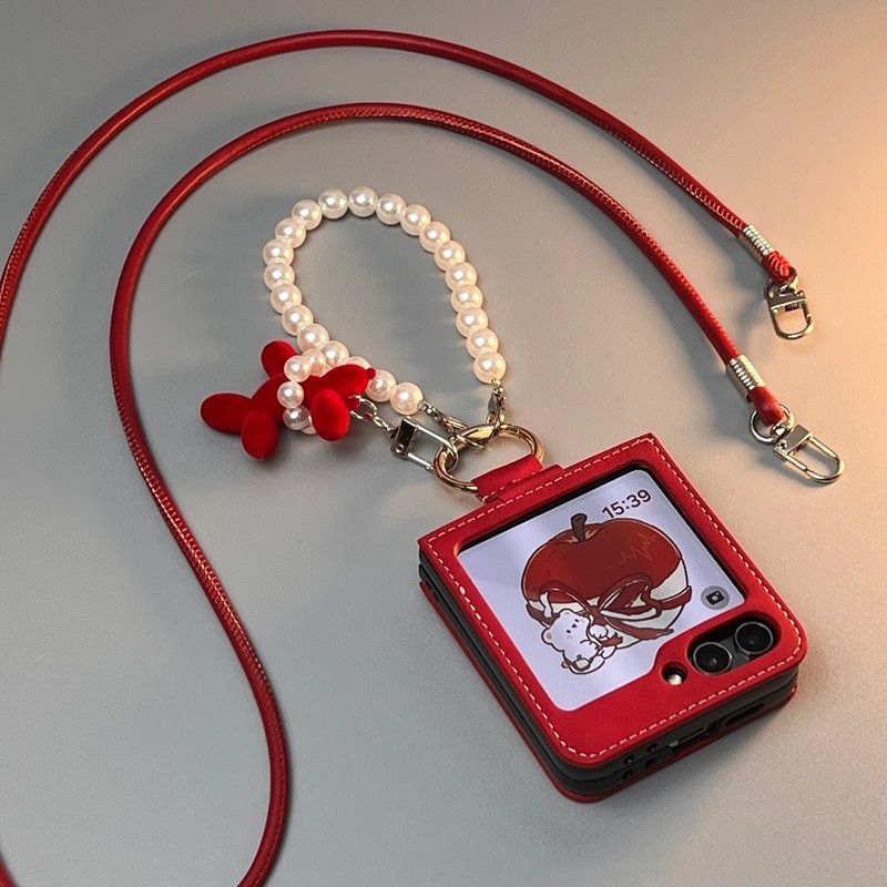 Ruby Red Z Flip Faux Leather Case with Pearl Strap