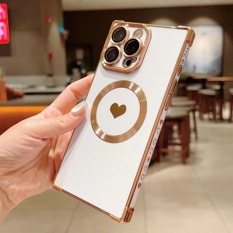 Magnetic Heart iPhone Case with Square Electroplated Edge