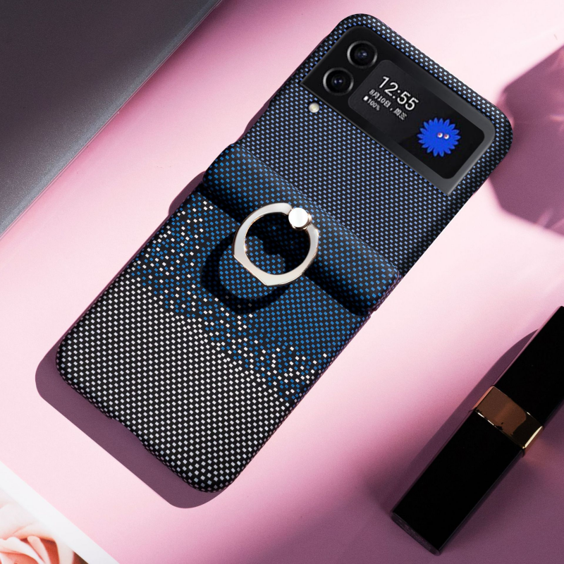 Galaxy Z Flip Carbon Fiber Pattern Case – Ring Holder & Full Protection