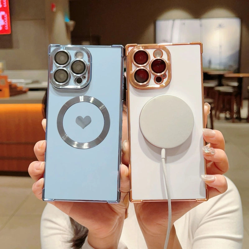 Magnetic Heart iPhone Case with Square Electroplated Edge