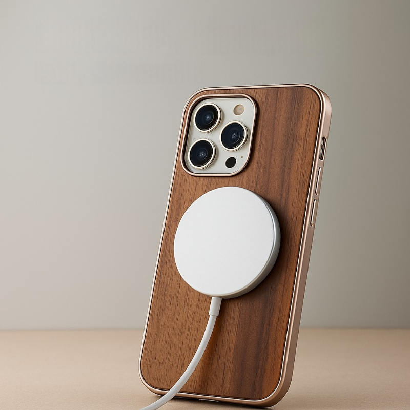 Eco Walnut Wood  iPhone Case with MagSafe Ring & Metal Frame