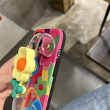 Colorful 3D Flower Grip Phone Case with Wrist & Crossbody Strap