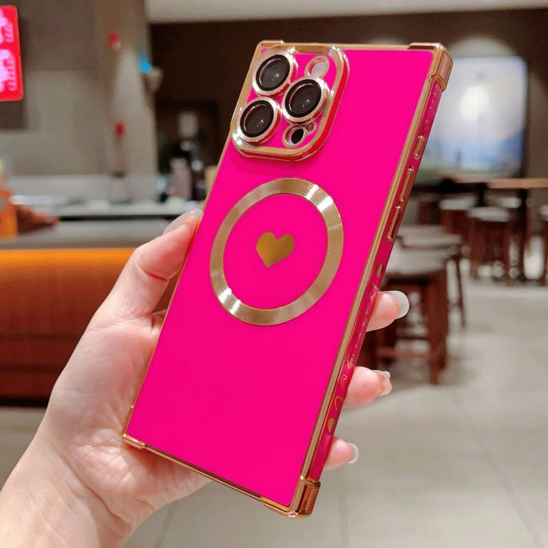 Magnetic Heart iPhone Case with Square Electroplated Edge
