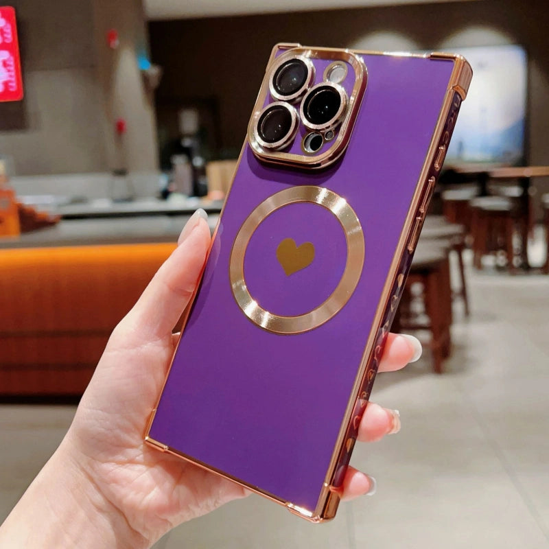 Magnetic Heart iPhone Case with Square Electroplated Edge