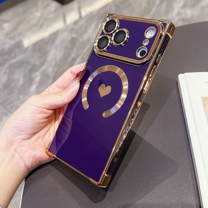 FANGCASE iPhone 17 Pro Max Heart Magnetic Case in Midnight Purple, slim grip with raised lens bezel and electroplated frame.