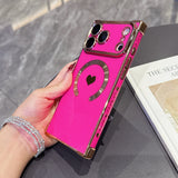 FANGCASE iPhone 17 Pro Max Heart Magnetic Case in Berry Red with gold electroplated edges and heart-ring MagSafe design.