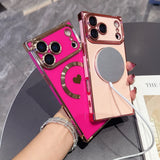 FANGCASE iPhone 17 Pro Max Heart Magnetic Case in Berry Red and Blush Pink showcasing MagSafe charging alignment.