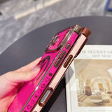 Side view of FANGCASE iPhone 17 Pro Max Heart Magnetic Cases in Berry Red and Blush Pink with engraved “NICE” detailing.