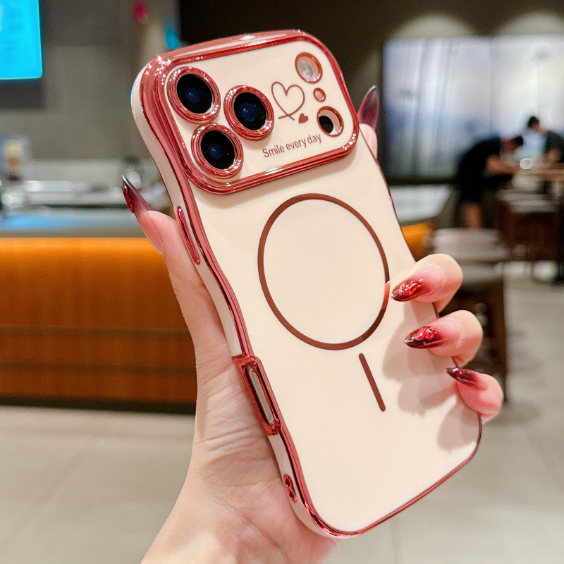 FANGCASE iPhone 17 Series Smile Every Day Magnetic Ring Wavy Case in Rose Pink, wavy side design for grip.