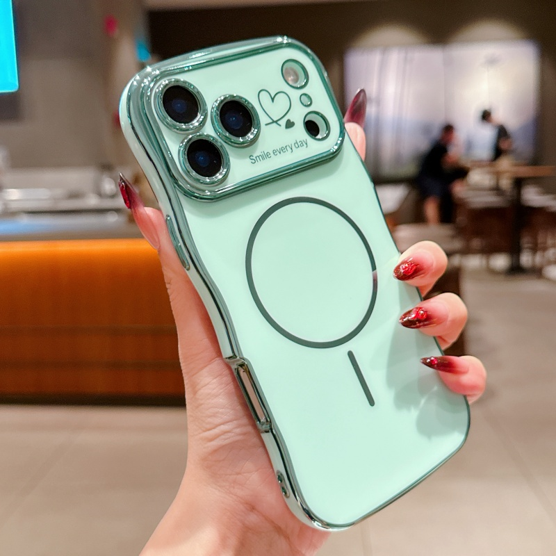 FANGCASE iPhone 17 Series Smile Every Day Magnetic Ring Wavy Case in Mint Green, glossy trim with full camera protection.