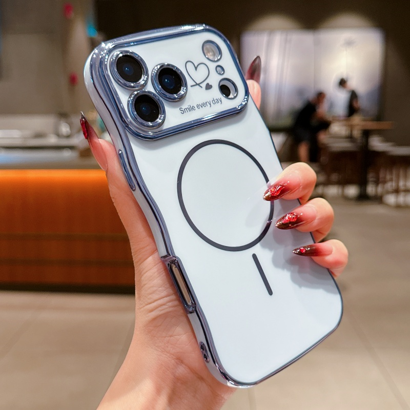 FANGCASE iPhone 17 Series Smile Every Day Magnetic Ring Wavy Case in Skyline Blue, playful heart engraving.