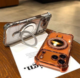 Sparkle Mirror MagSafe Case for iPhone 17 / 16 / 15 — Shockproof Airbag Corners, Glitter Ring Stand, Makeup Mirror Back Cover