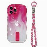 Soft Pink Gradient Silicone iPhone Case with Wrist Strap – Glossy & Shockproof