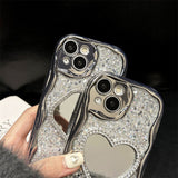 Fangcase Sparkle Mirror Phone Case with Heart/Square Mirror, Glitter Back Electroplated Frame