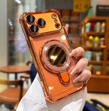 Sparkle Mirror MagSafe Case for iPhone 17 / 16 / 15 — Shockproof Airbag Corners, Glitter Ring Stand, Makeup Mirror Back Cover