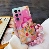 Samsung Full Cover Phone Case with Card Slot & Strap – Cute Heart & Flower Design for Women