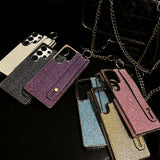 Sparkle Wrist Strap Phone Case for Samsung Full-Cover Glitter Case with Triple Wrist Loops