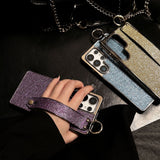 Sparkle Wrist Strap Phone Case for Samsung Full-Cover Glitter Case with Triple Wrist Loops