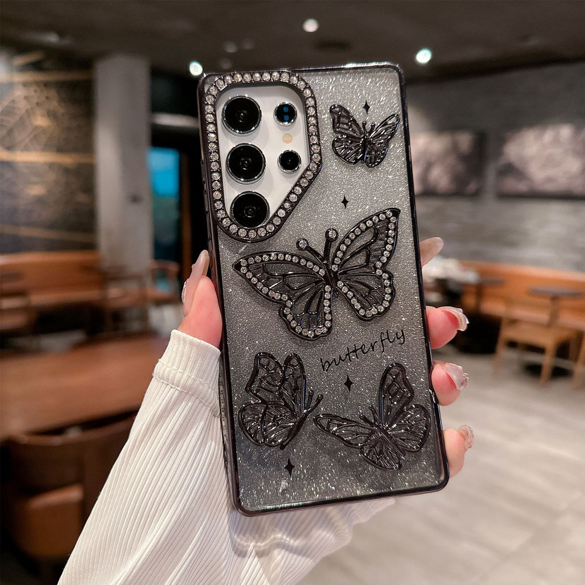 Samsung Galaxy S26 / S26 Ultra Butterfly Shimmer Case – Crystal Rhinestone Gradient Full Cover (Pre-Order)