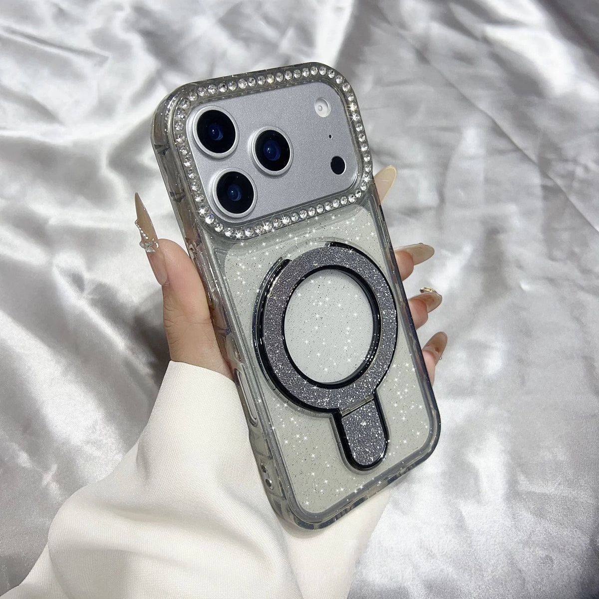 Glitter MagSafe Phone Case for Women | Rhinestone Stand Case for iPhone 14–17 Pro Max | Fangcase