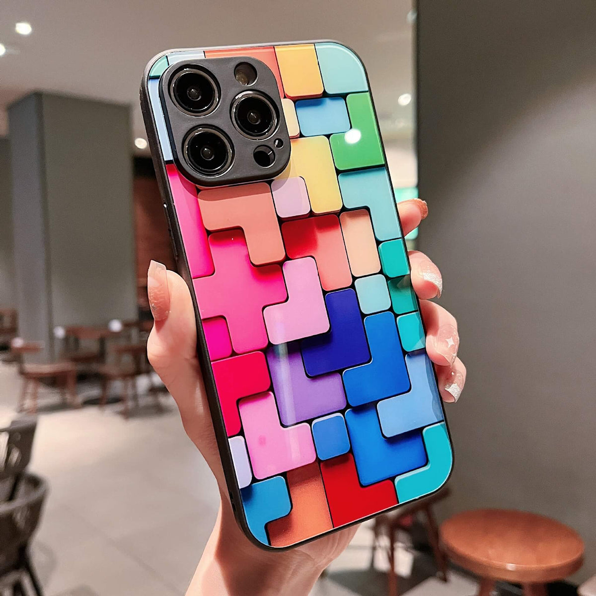 Color Mosaic Glass iPhone Case – Modern Art Style & Full Protection