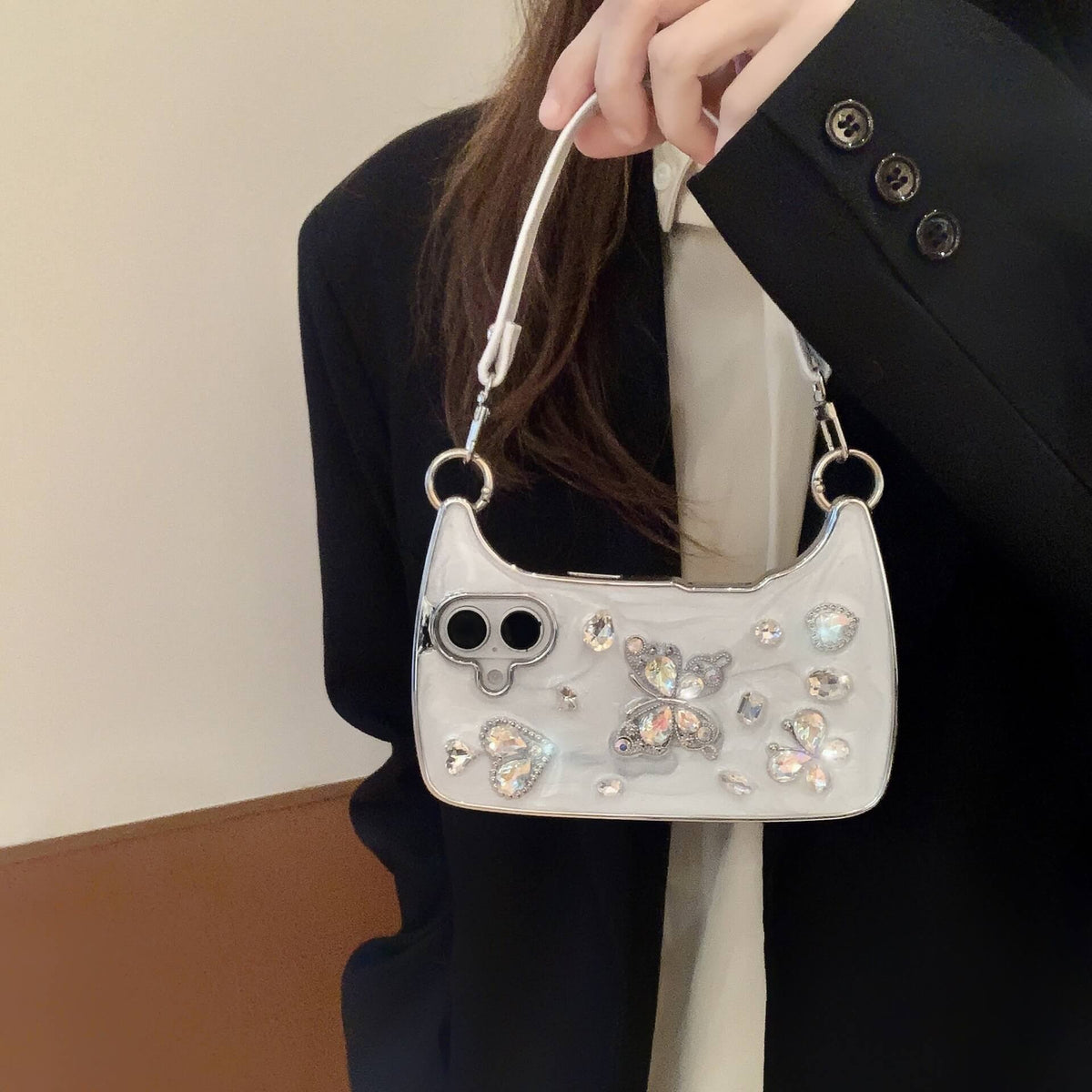 iPhone Case with Strap, 3D Crystal Design, Full Coverage Protection & Handheld Style