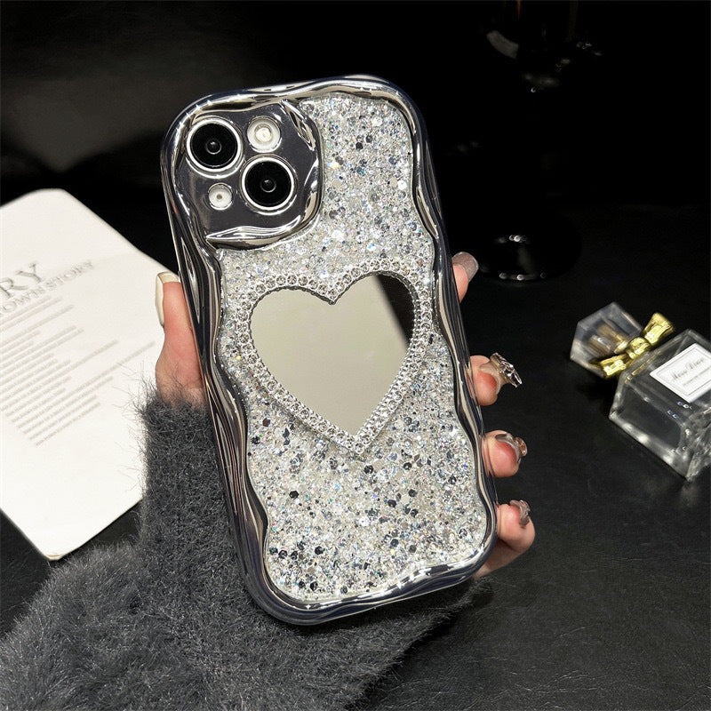Fangcase Sparkle Mirror Phone Case with Heart/Square Mirror, Glitter Back Electroplated Frame