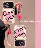 iPhone Case with Wrist Strap, Mirror & Foldable Stand, Shockproof Full Coverage