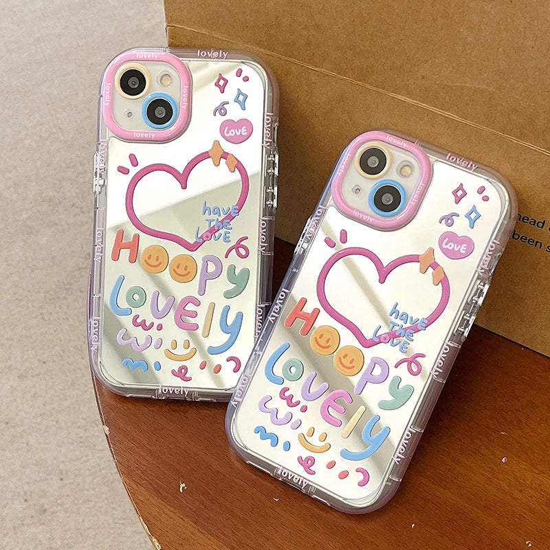 Dopamine Cute Mirror iPhone Case – Colorful Love Design, Full Protection for Women